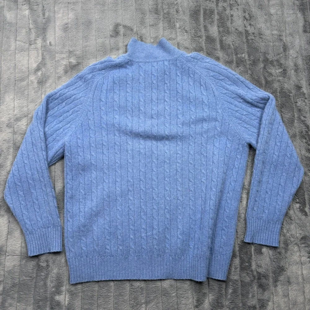Davis & Squire Mens 100% 2 Ply Cashmere Cable Knit Polo Sweater Blue Large